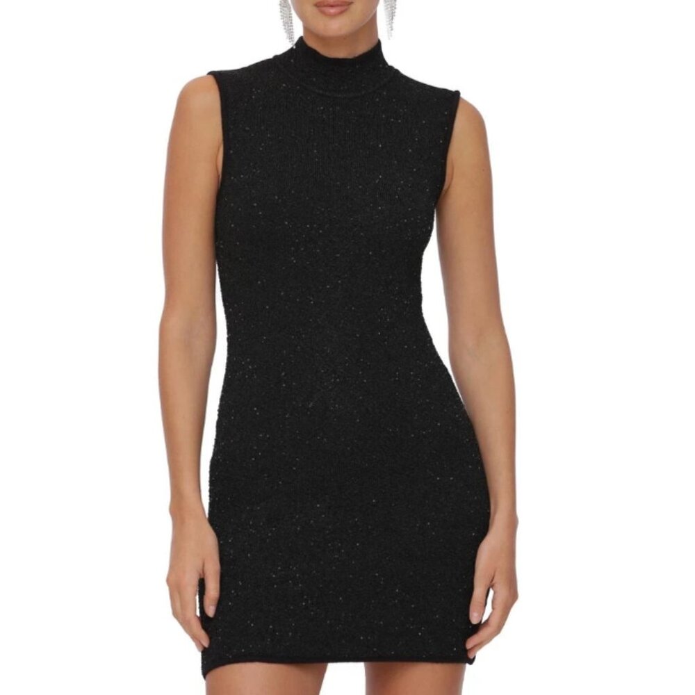 Avec Les Filles Sequin Knit Mock Neck Minidress NWOT Large